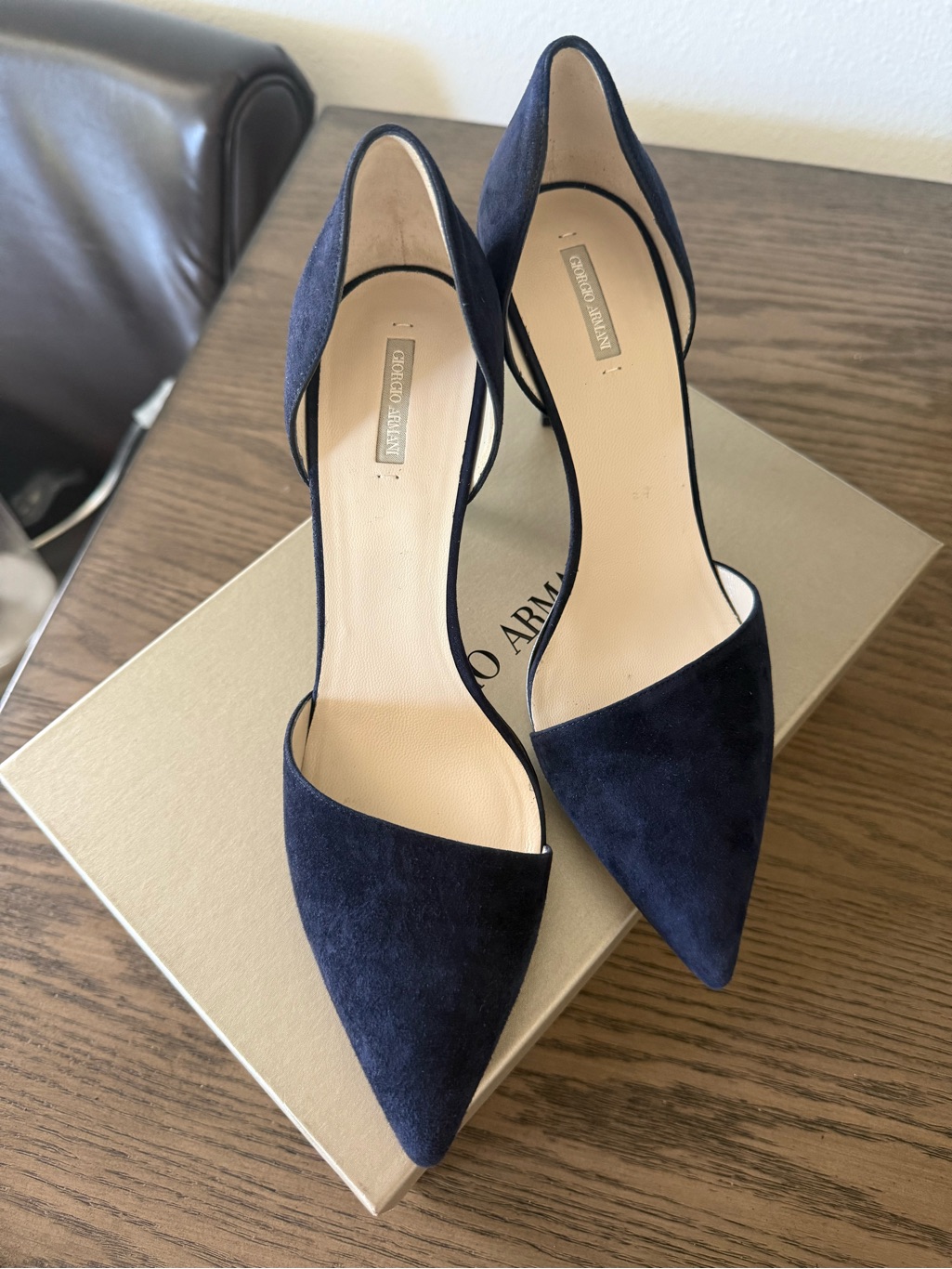 Giorgio Armani Navy Suede Pointed D'orsay Heels